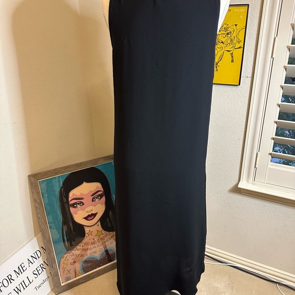 WHBM midi drape front dress vneck black sleeveless party dress size 8 - Picture 3 of 6